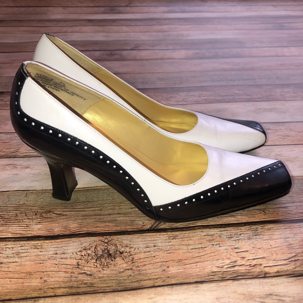 Bellini Black and White Studded Two-Tone Pumps